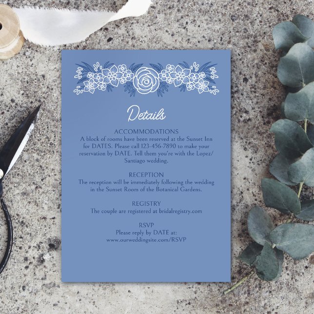 Botanical Floral Dusty Blue Navy Wedding Details Enclosure Card (Creator Uploaded)