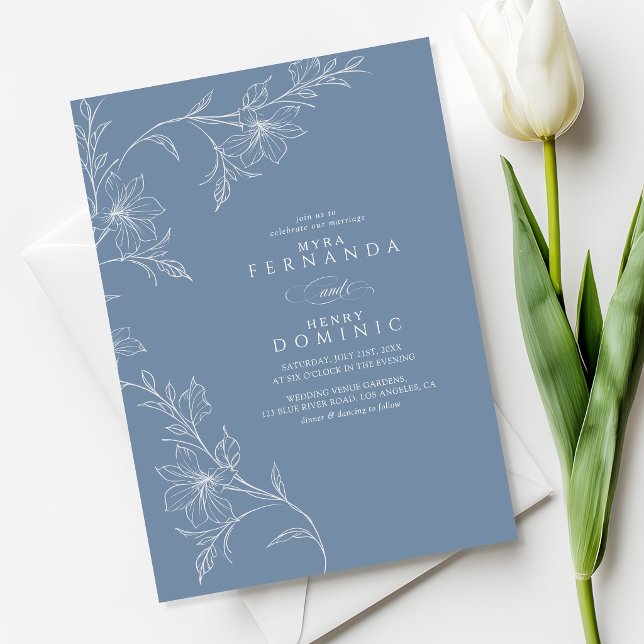 Botanical Floral Dusty Blue Wedding Invitation (Creator Uploaded)