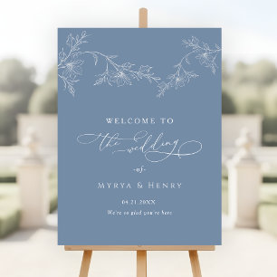 Botanical Floral Dusty Blue Wedding Welcome Foam Board