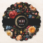 Botanical Floral Dutch Baroque Wedding Monogram Paper Coaster<br><div class="desc">Add an artistic touch to your tables with these unique, personalized paper coasters. Beautifully designed to complement weddings, bridal showers, anniversaries, engagement parties, or any romantic event, each coaster features a striking floral botanical motif inspired by Dutch Masters' fine-art floral paintings and the elegant moods of the Baroque, Gothic, and...</div>