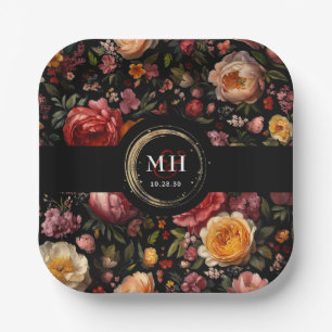 Botanical Floral Dutch Baroque Wedding Monogram Paper Plates