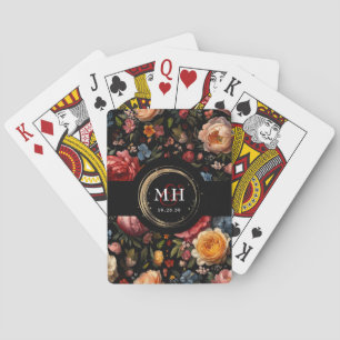 Botanical Floral Dutch Baroque Wedding Monogram Poker Cards