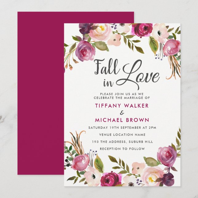 Botanical Floral Fall In Love All Seasons Wedding Invitation (Front/Back)