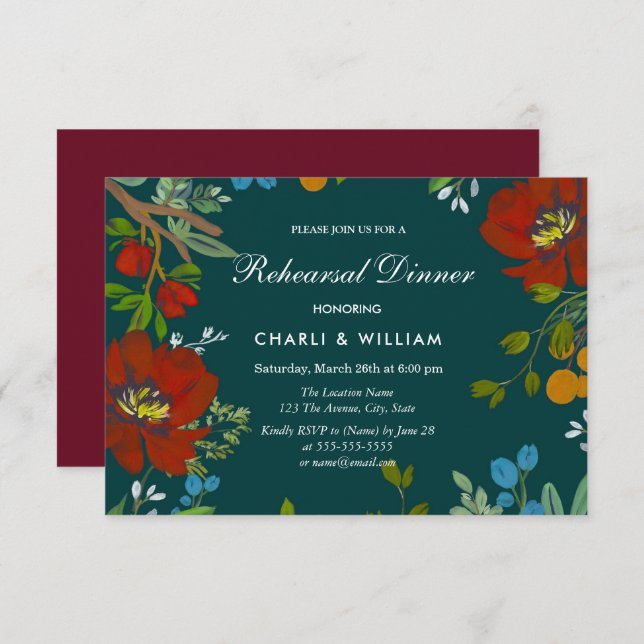 Botanical Floral Fall Spring Rehearsal Dinner Invitation (Front/Back)