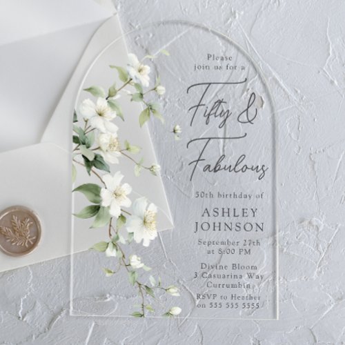 Botanical floral Fifty & Fabulous 50th Birthday Acrylic Invitations