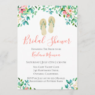 Botanical Floral Flip Flops Bridal Shower Invitation