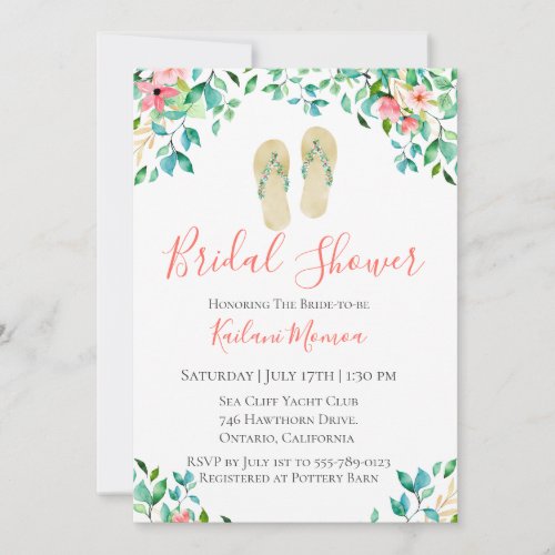 Botanical Floral Flip Flops Bridal Shower Invitation