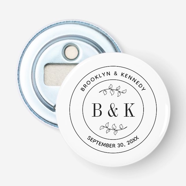 Botanical Floral Fun Monogram Wedding Couple Name Bottle Opener (Front)