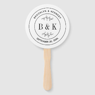Botanical Floral Fun Monogram Wedding Couple Name Hand Fan