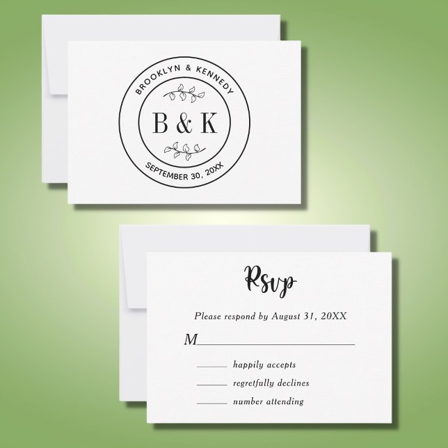 Botanical Floral Fun Monogram Wedding Couple Name RSVP Card (Creator Uploaded)