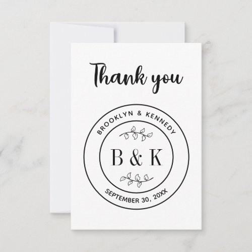 Botanical Floral Fun Monogram Wedding Couple Name Thank You Card