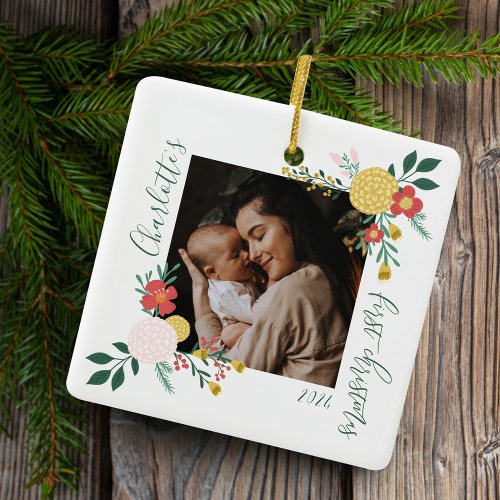 Botanical Floral Garden Elegant Photo Frame White Ceramic Ornament