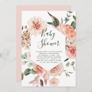 Botanical Floral Garden Hexagon Baby Shower Invitation