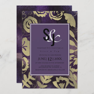 Botanical Floral Garden Rose Gold Purple Wedding Invitation