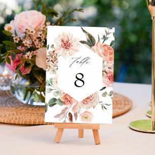 Botanical Floral Garden Watercolor Hexagon Wedding Table Number