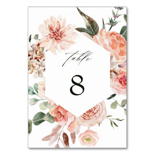 Botanical Floral Garden Watercolor Hexagon Wedding Table Number