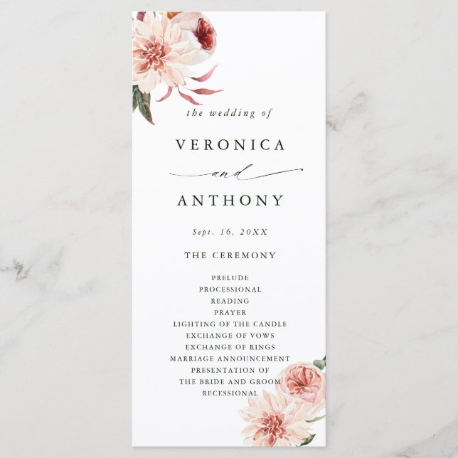 Botanical Floral Garden Wedding Ceremony Program (Front)