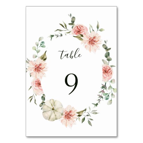 Botanical Floral Garden Wreath Watercolor Wedding Table Number