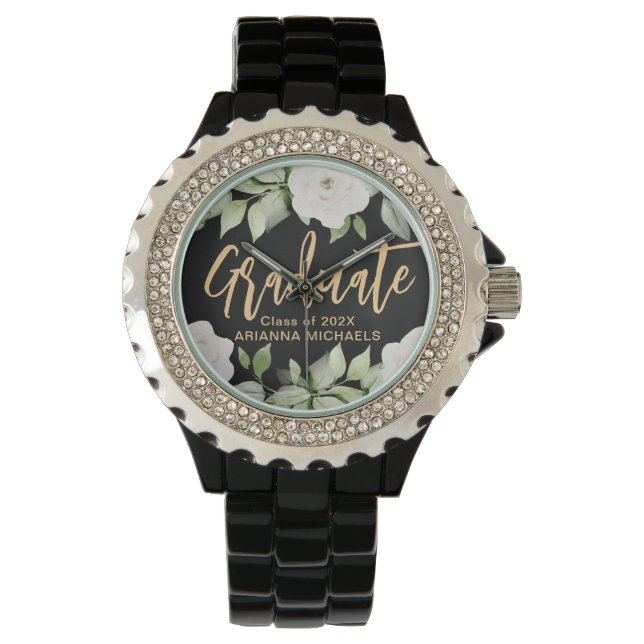 Botanical Floral Graduate Script Graduation Black Watch (Front)
