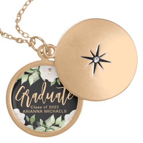 Botanical Floral Graduate Script Graduation Gold Plated Necklace
