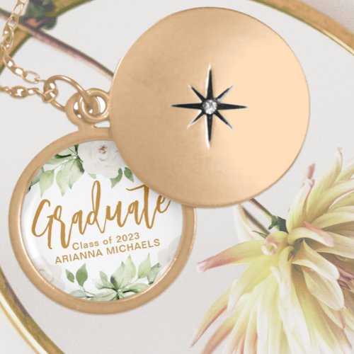 Botanical Floral Graduate Script Graduation Gold Plated Necklace