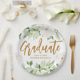 Botanical Floral Graduate Script Graduation Paper Plates