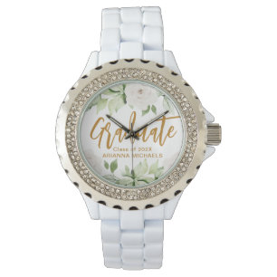 Botanical Floral Graduate Script Graduation White Watch