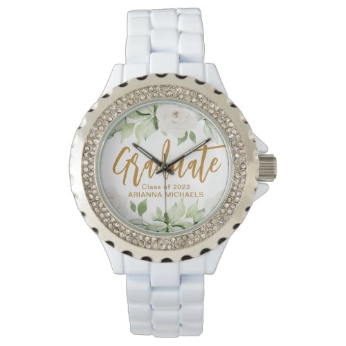 Botanical Floral Graduate Script Graduation White Watch