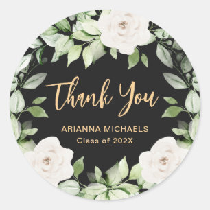 Botanical Floral Graduation Thank You Script Classic Round Sticker