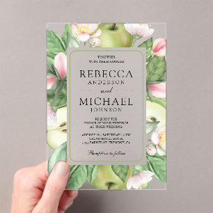 Botanical Floral Green Apple Orchard Wedding Acrylic Invitations