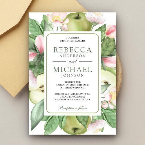 Botanical Floral Green Apple Orchard Wedding Invitation
