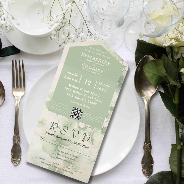 Botanical Floral Green Chartreuse Irish QR Code  All In One Invitation (Creator Uploaded)