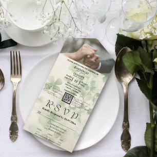 Botanical Floral Green Chartreuse QR Code Photo All In One Invitation