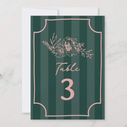 Botanical Floral Green Stripe Wedding Invitation