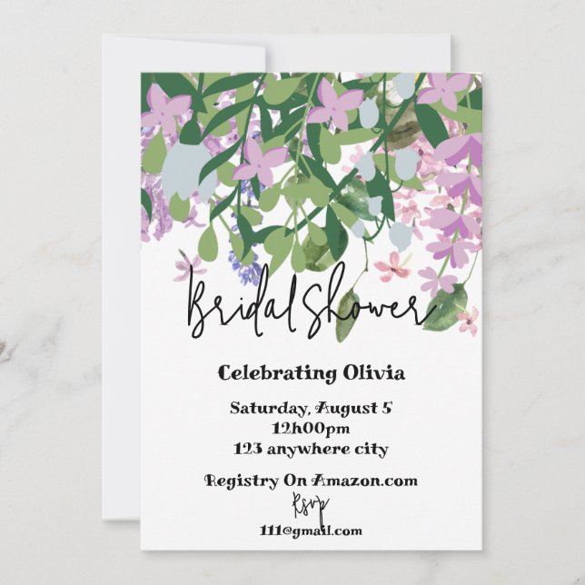 botanical floral greenery bridal shower invitation (Front)