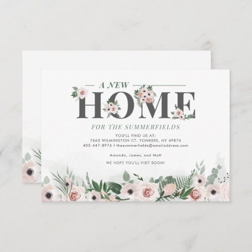 Botanical Floral Greenery Pink Moving Address Announcement
