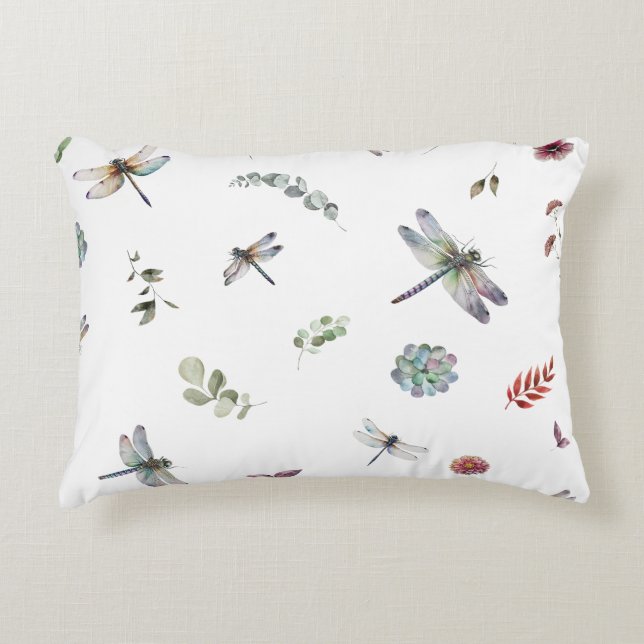 Botanical Floral Greenery Watercolor Pattern Accent Pillow (Front)