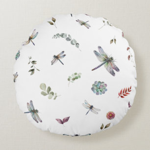 Botanical Floral Greenery Watercolor Pattern Round Pillow