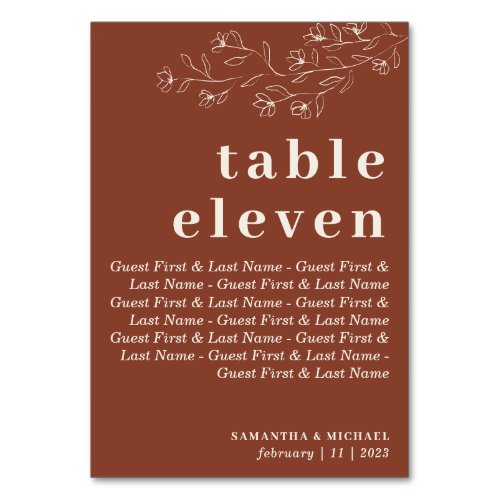 Botanical Floral guests Terracotta Indie Seat Table Number