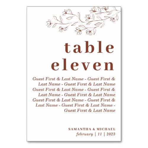 Botanical Floral guests Terracotta Indie Seat Table Number