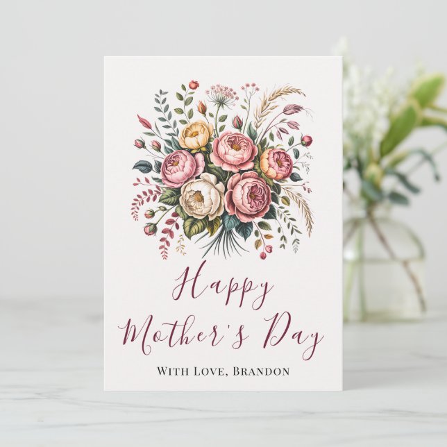Botanical Floral Happy Mothers Day Card (Standing Front)
