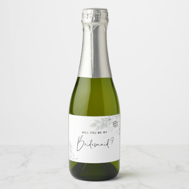 Botanical Floral Illustration Bridesmaid Sparkling Wine Label (Front)
