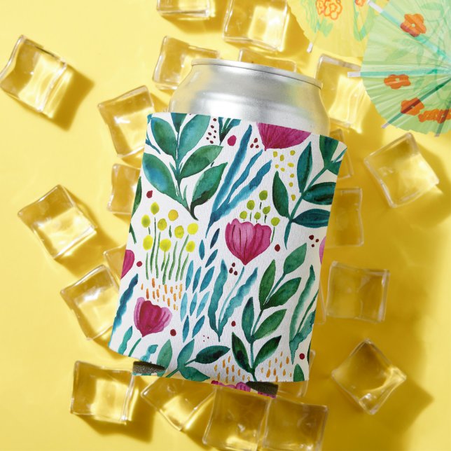 Botanical floral illustration  can cooler (In Situ Summer)
