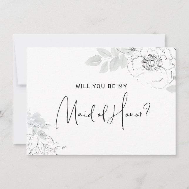 Botanical Floral Illustration Maid of Honor Card (Front)