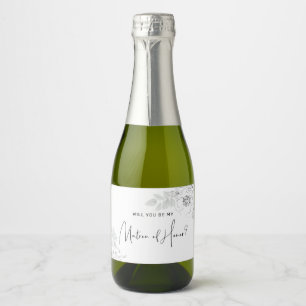 Botanical Floral Illustration Matron of Honor Sparkling Wine Label