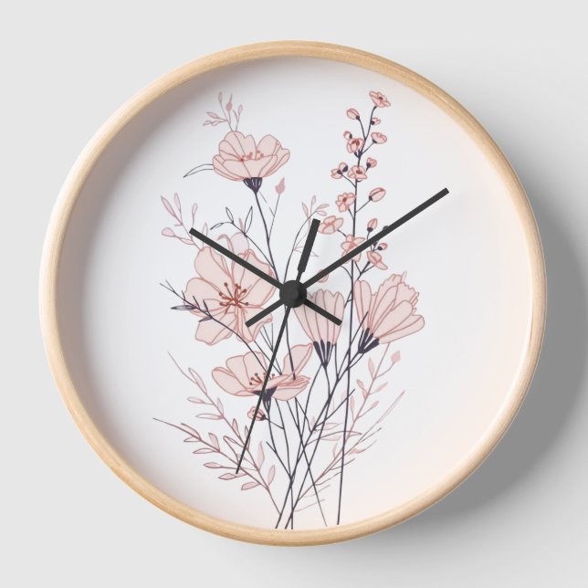 Botanical Floral Illustration | Minimal Nature Aes Clock (Front)