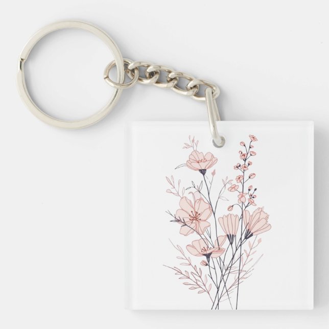 Botanical Floral Illustration | Minimal Nature Aes Keychain (Front)