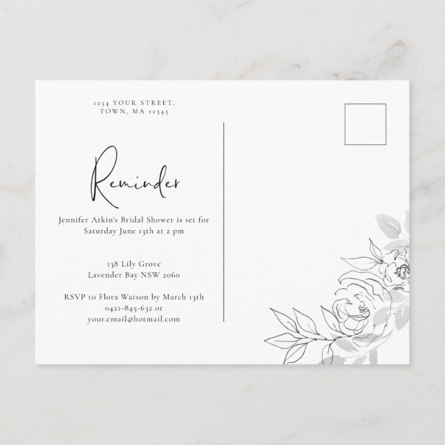 Botanical Floral Illustration reminder RSVP Invitation Postcard (Back)