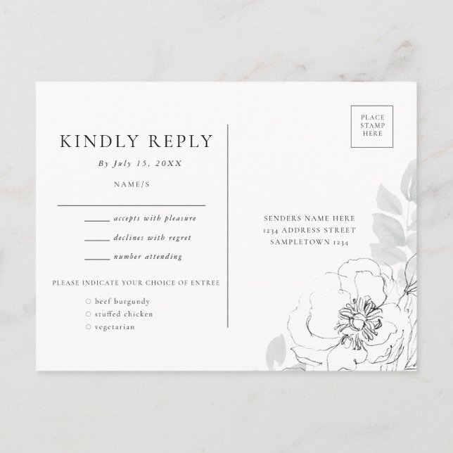 Botanical Floral Illustration RSVP Postcard (Back)