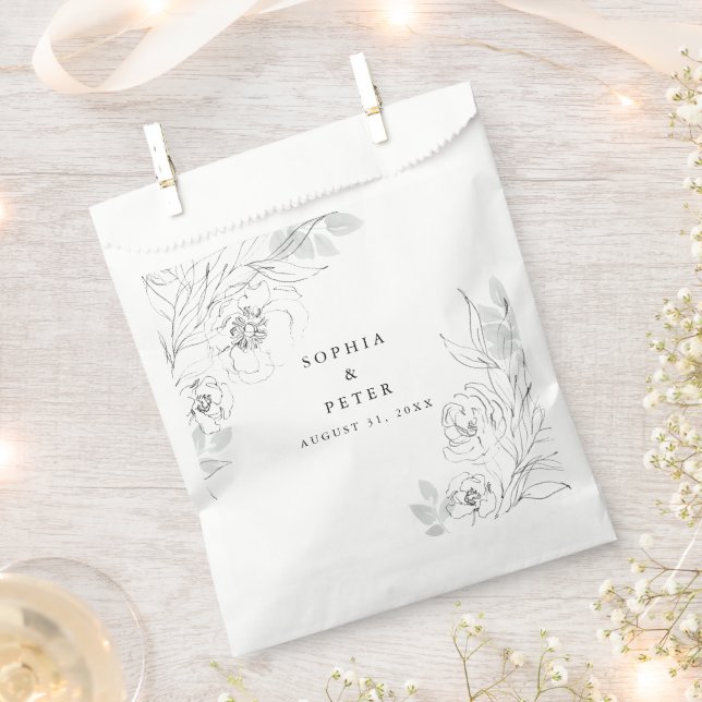Botanical Floral Illustration Wedding Favour Bag (Clipped)
